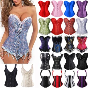 #Sexy Moda Con cordones Sobrebusto Bajo el busto Corsé Bustier Top Brocado Burlesco AM - Imagen 1 de 64