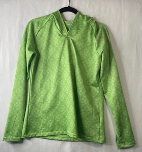 Saucony Womens Large Long Sleeve Thumb Loops Hood Light Sweat Run Top Lime Green - Picture 1 of 10