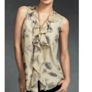 CAbi Style 149 Tranquil Floral Ruffle Button Down 100% Silk Sleeveless Tank S - Picture 1 of 10