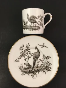 Royal Worcester Black Pheasant Espresso Demitasse Cup & Saucer Gold Trim - Imagen 1 de 12