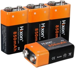 Hixon 9V 850mAh Li-ion Rechargeable Batteries 9-Volt 6f22 pp3 pp9 Battery 4-Pack - Picture 1 of 1