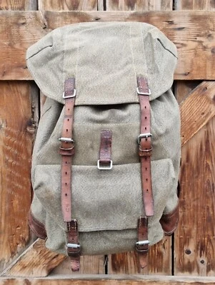 Robuster, alter Schweizer Armee Rucksack, Segeltuch & Leder Original 1970, Nr.15 - Bild 1 von 4