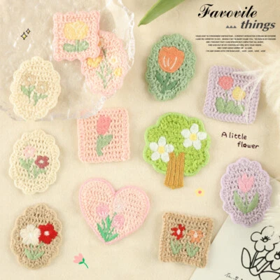 10PC Crochet Flower Applique Small Yarn Sew on Floral Patches DIY Scrapbooking - Image 1 of 4