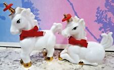 Vintage Unicorn Figures ENESCO Pair Red Heart and Bow Gold Hooves Horn Taiwan