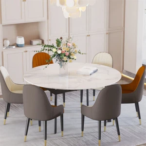 130cm Round Extendable Kitchen Dining Table Marble Tabletop High resistance - Picture 1 of 17