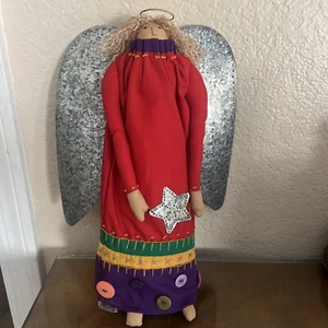 Felt Angel Wall Hang Decor Sign Figure Tin Metal Wings Cherub Philippines 12” - Picture 1 of 8