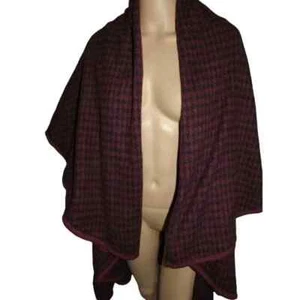 Ace Fashion Plus One Size OS Burgundy Black Print Cape Coat wrap shawl wool - Picture 1 of 14