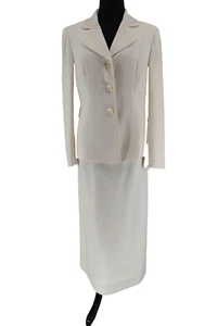 Le Suit Giacca Tuta Donna Avorio Maxi Gonna Taglia 8 Foderata Perline Bavero Zip Spacco - Foto 1 di 16