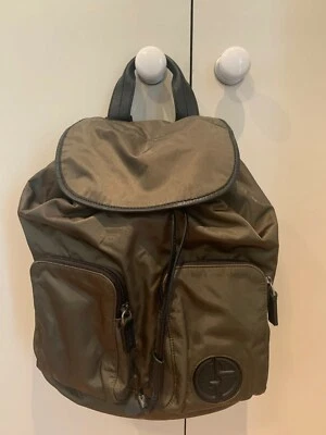 Подлинный Armani $895 зеленый нейлона на шнурке рюкзак с черной кожаной отделкой - Изображение 1 из 4