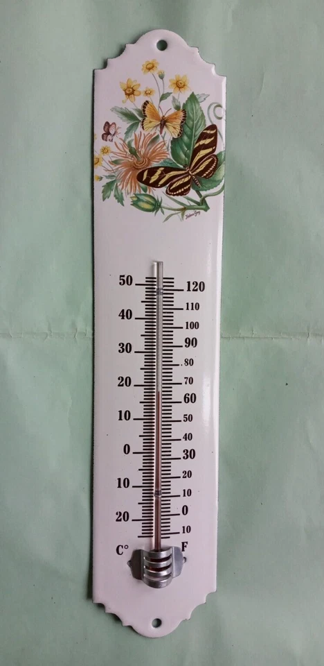 ARÉMAIL EMALIA THERMOMETRE EMAILLE Papillon JARDIN MAISON NEUF EMAIL VERITABLE 800°C F. FRANCE