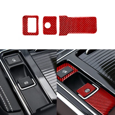 Cubierta de freno de mano electrónica de fibra de carbono roja para Jaguar F-PACE XE XF 2016-20 Foto 1 de 4
