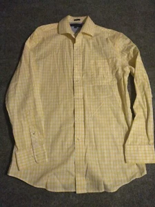 Tommy Hilfiger Button Up Dress Shirt Mens Size 15.5/32-33 Yellow & White Plaid - Picture 1 of 11