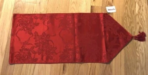 Corredor de mesa, rojo con flores de pascua, 66 x 13,5 con borlas, nuevo con etiqueta - Imagen 1 de 6