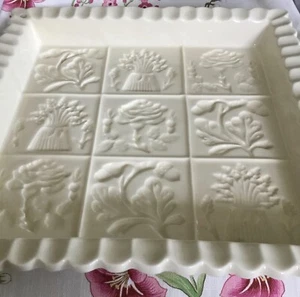 Large Square Floral Designs Ceramic Biscuit Mould | Dish | Wall Hanging - Picture 1 of 2
