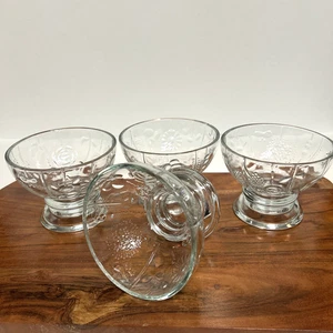 4 Vtg Nuutájarvi Glass Flora Pedestal Dessert Bowls OIVA TOIKKA Littala Finland - Picture 1 of 10