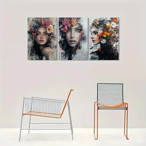 3pcs Abstract Floral Modern Figures Metal Print Ready to Hang Art - Foto 1 di 7