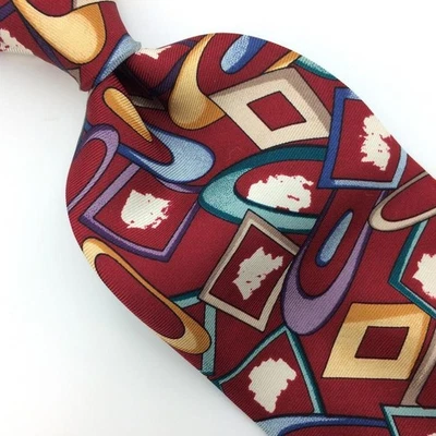 Corbata de seda Adolfo EE. UU. roja púrpura amarilla formas geométricas corbatas para hombre I17-157 Foto 1 de 4