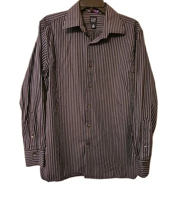 GAP черный значок в полоску серый мужской средний 15-15 1/2 Rn 54023 платье рубашка - Изображение 1 из 4