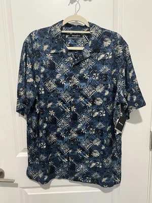 Brandini Blue Patterned Short-Sleeve Button-Up 100% Pure Silk Size Medium NWT - Image 1 of 4