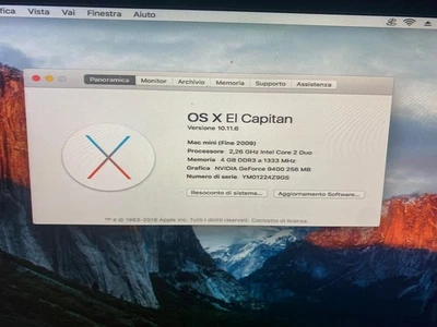 Mac Mini (Late 2009) MC238LL/A - 4GB DDR3 - SSD 256GB - MacOS X El Capitan - Immagine 1 di 4