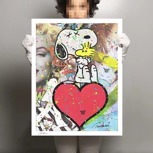 Snoopy Hug your Heart – Print Limited Edition on Canvas, Giclee Print, Cartoons - Picture 1 of 3