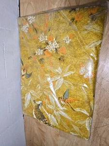1970's NOS SUNGLO LINEN CO. Yellow "Birds Pattern" 72" Round Tablecloth - Picture 1 of 6