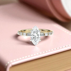 IGI Certified Lab Grown Diamond Bridal Ring 2.00 Ct Marquise Cut 14K Yellow Gold - Picture 1 of 11