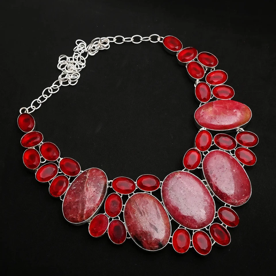 Simulated Ruby Gemstone Handmade Big Necklace Jewelry For Women 143 Gms LBN-7432 - Image 1 of 1