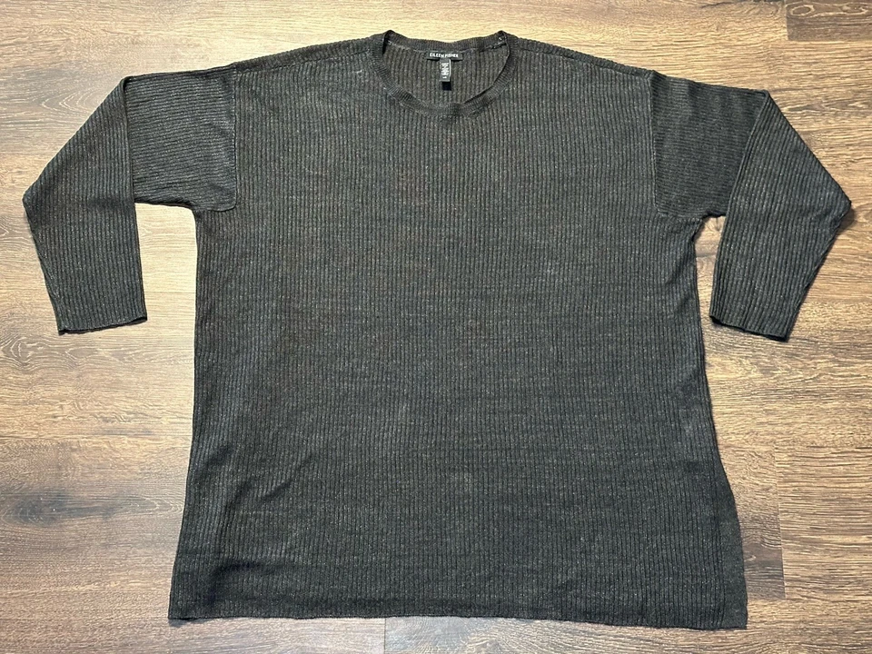 Top acanalado de lino orgánico de manga larga Eileen Fisher para mujer talla gris oscuro Foto 1 de 4