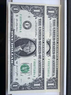 2x Consecutive $1 One Dollar USA Bank Notes Bills 2021 F Block Unc! USA Set - Image 1 of 2