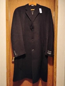 NEW Jos A Bank Men’s Size 44L Black 100% Wool Full Length Overcoat w/Buttons - Picture 1 of 18
