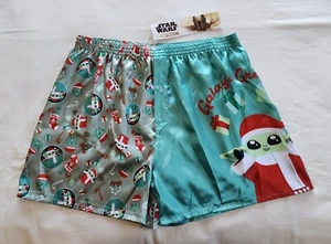 Star Wars Mandalorian Mens Green Xmas Printed Satin Boxer Shorts Size M New - Picture 1 of 4