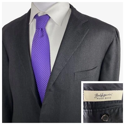 Abrigo Deportivo Hugo Boss X Baldessarini 46L Negro Super 120s Lana Rayas Blazer Foto 1 de 4