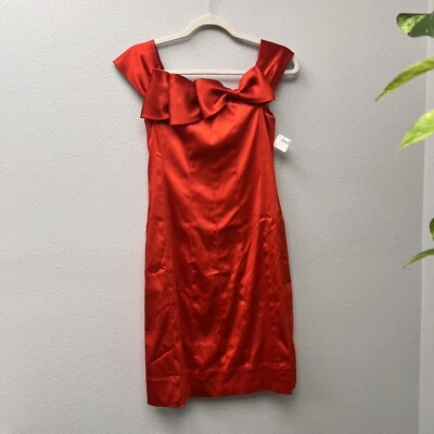 PHOEBE COUTURE Red Satin Bow Detail Dress Size 2 - Image 1 of 4