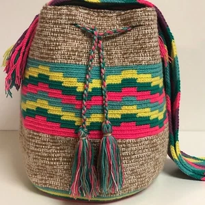 Auténtico Art Wayuu Mochila Colombiana Grande 13" Fibras Naturales Únicas - Imagen 1 de 8