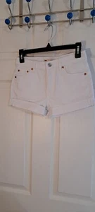 Levi's Girlfriend Shorty Shorts White Cuffed Jeans Girls 14 Reg Adjustable EC - Picture 1 of 7