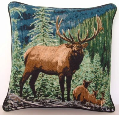 Rocky Mountain Elk- Bull Elk com fêmeas em encostas rochosas, travesseiro de tapeçaria novo - Imagem 1 de 4