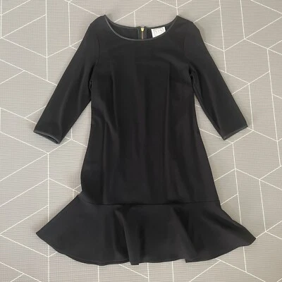 Sail to Sable | 10 | Black Ponte Shift Dress with Leather Trim - Image 1 of 4