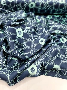 Blue Satin Mint Floral Flowers Fabric By The Yard Fashion For Dress Silky - Picture 1 of 10