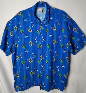 Disney Store Men XL Hawaiian Surf Vacation Mickey Mouse Button Down Shirt