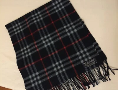 Bufanda a Cuadros Burberry Of London 100% Azul Cachemira De Colección Hecha en Inglaterra - Agujero Foto 1 de 4