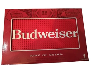 NEW Budwiser Beer King Of Beers Rubber Bar Mat / Coaster 12" x 18" Red & White - Picture 1 of 1