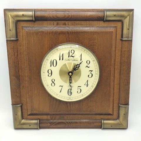 VTG MCM New Haven Quartz Wall Clock 13" Solid Wood Bronze Battery Operated Cover