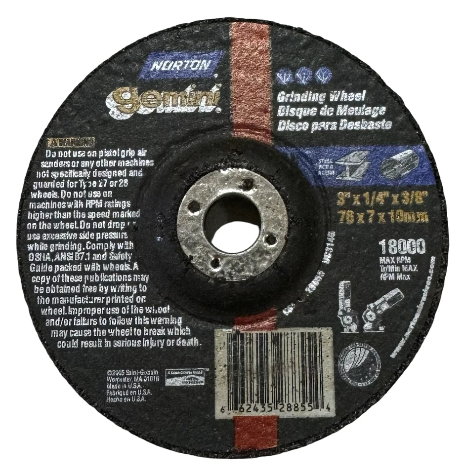 Muela abrasiva Norton Gemini 3" x 1/4" x 3/8" tipo 27 centro deprimido AO Foto 1 de 1