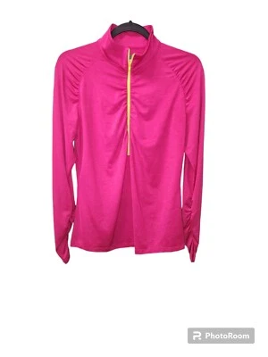 Lija Women's L Hot Pink Ruched Long Sleeve 1/4 Zip Athletic Top 2623 - Image 1 of 4