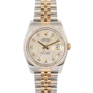 Rolex Datejust 116233 18k Gold & Steel 36mm-White MOP Diamond Dial-Diamond Bezel - Picture 1 of 12