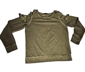 Army Green Sanctuary Ruffle Top Womens Size S Cotton Sweatshirt Anthropologie - Picture 1 of 6