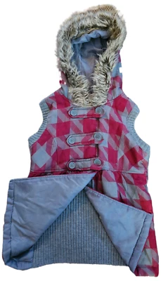 Chaleco con Capucha Bongo Pata de Gallo Rosa y Gris Piel Sintética - Para Mujer Mediano Foto 1 de 4