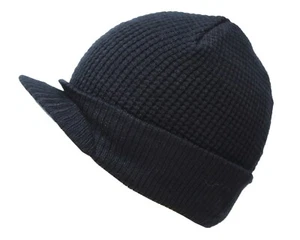 Winter Visor Beanie Knit Hat Faux Fur Lined Cap Crochet Men Women Ski Thick Warm - Picture 1 of 12