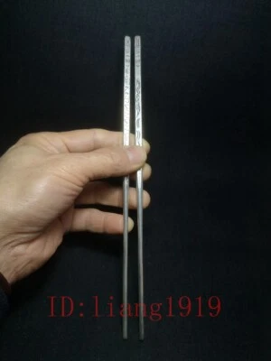 Colección Antiguo Tíbet Chino Tallado Plata Dragón Fénix Palillos Regalo Familiar Foto 1 de 4